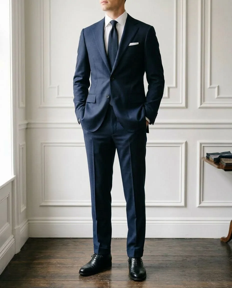 Lacivert Slim Fit Takım Elbise — Kravatlı Klasik
