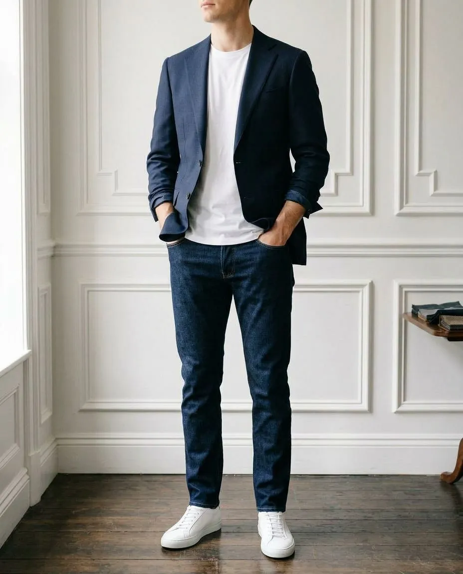 Lacivert Blazer Ceket — Tişört Kombin